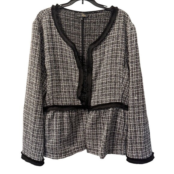 Suzanne Betro Tweed Open-Front Jacket Black & White Sz  2X Polyester blazer - Picture 2 of 10